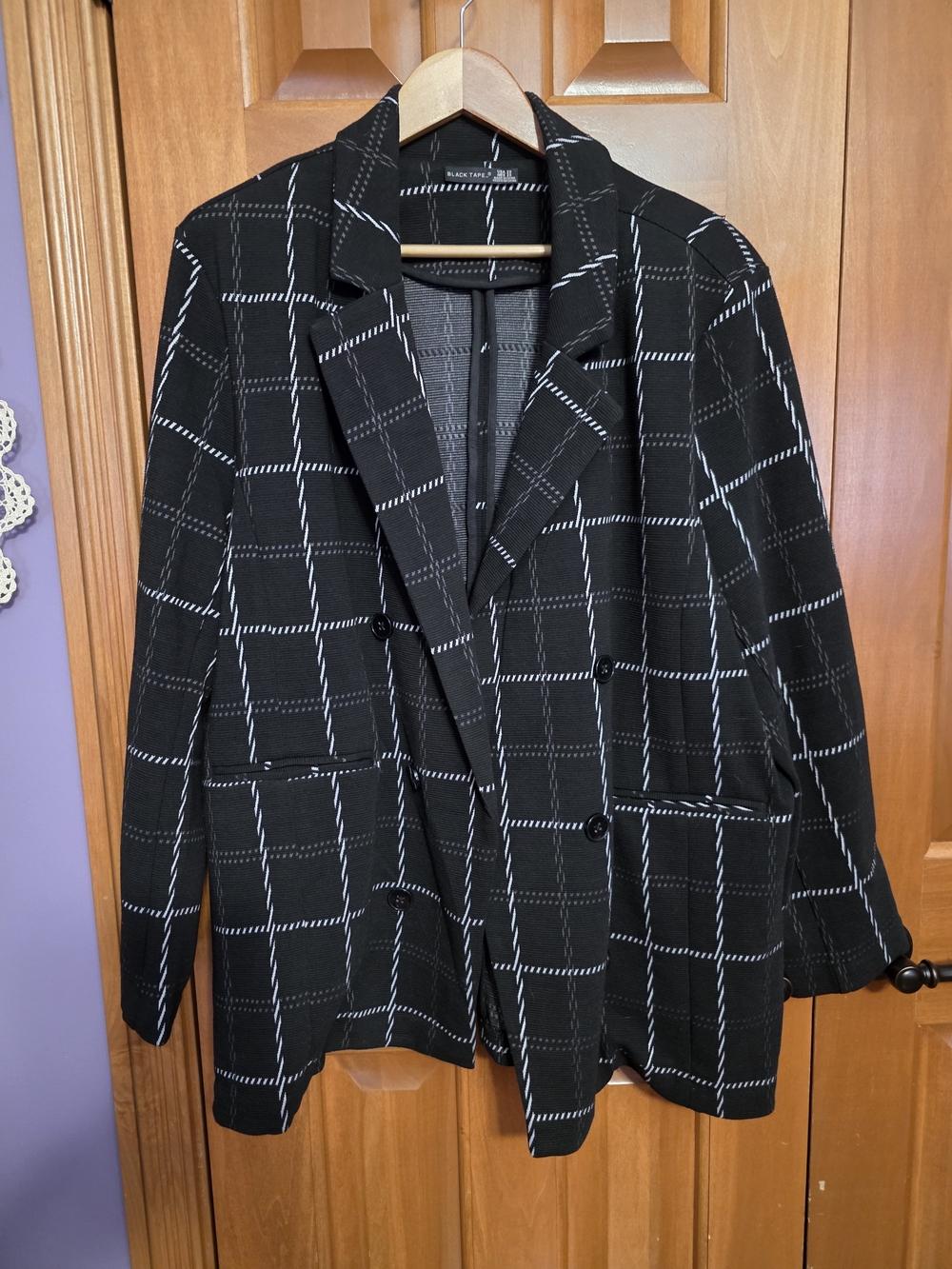 Black Tape_ Black Plaid Blazer with White Windowpane